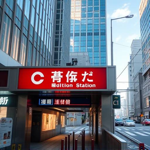 大手町駅C1出口からの道順を示す写真。大手町フィナンシャルシティ グランキューブが見える。